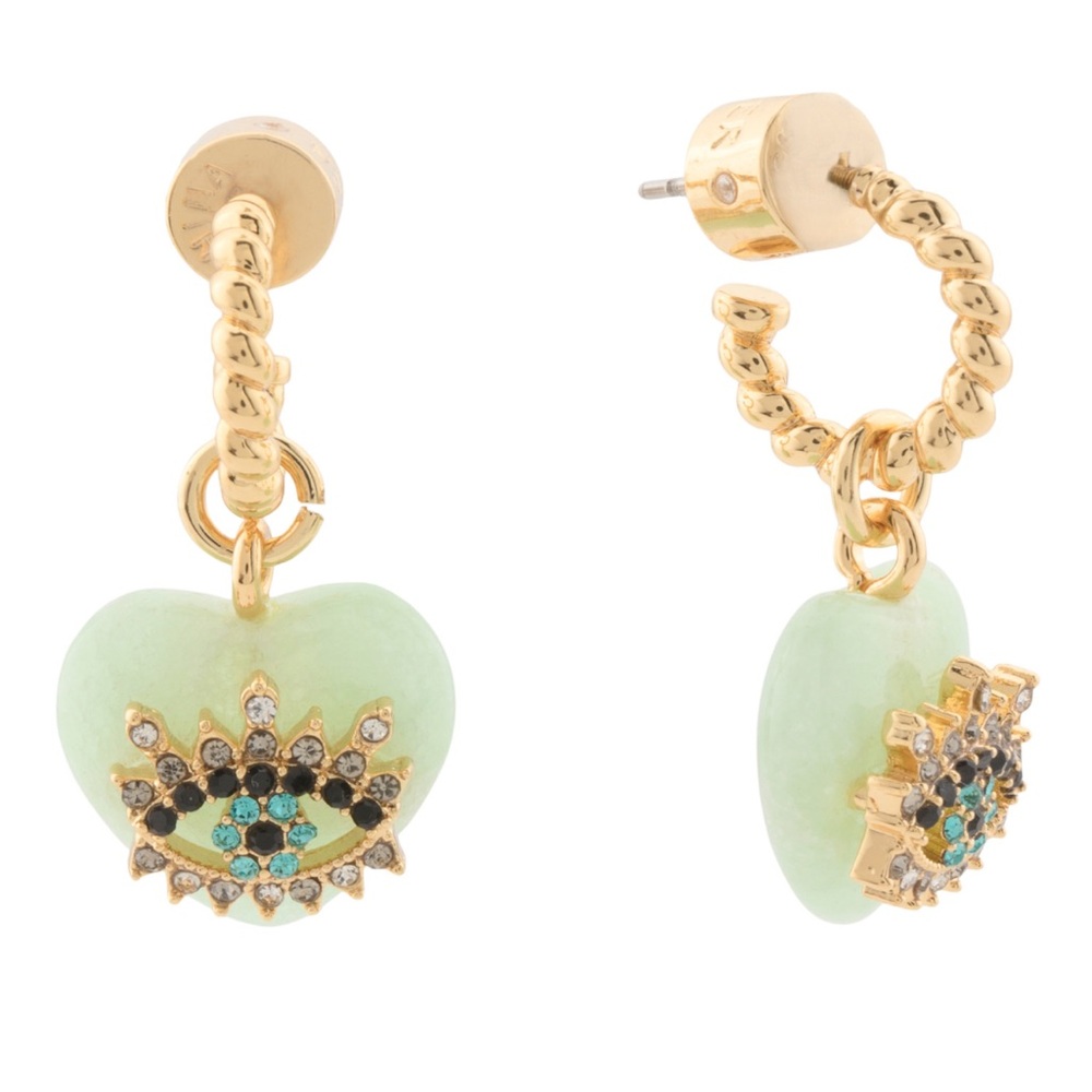 Kurt Geiger Gold and jade Heart Earrings
